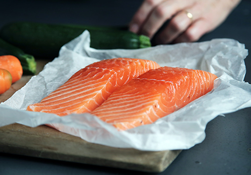 protein-rich food salmon is photographed