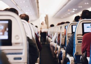 Aisle in plane on a flight.
