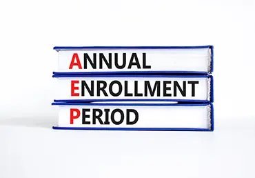 AEP symbol. Concept words AEP Annual enrollment period on beautiful books. Beautiful white table white background. Medical and AEP Annual enrollment period concept.