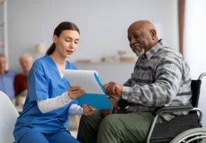 medicaire eligibility requirements senior in wheelchair and nurse paperwork senior home large image