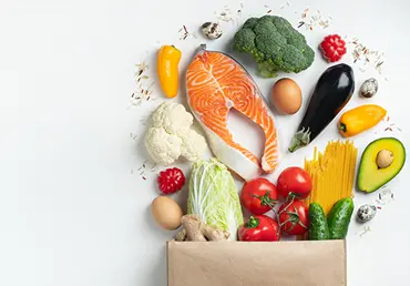 Paper bag full of nutritional food.