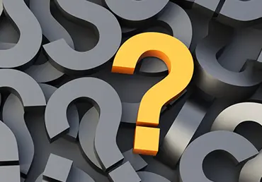 Yellow question mark surrounded by gray question marks